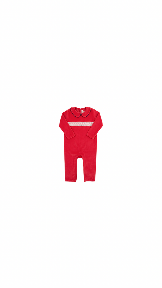 Samuel Smocked Romper Velour Richmond Red/Worth Ave White/Nantucket Navy