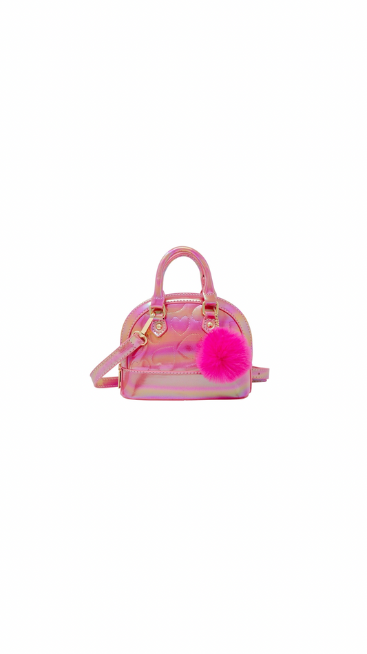 Shiny Dotted Heart Moon Handbag Hot Pink