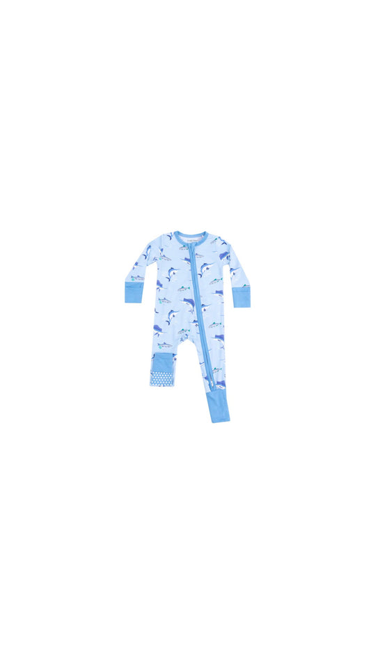 Deep Sea Fishing Blue 2 Way Zipper Romper