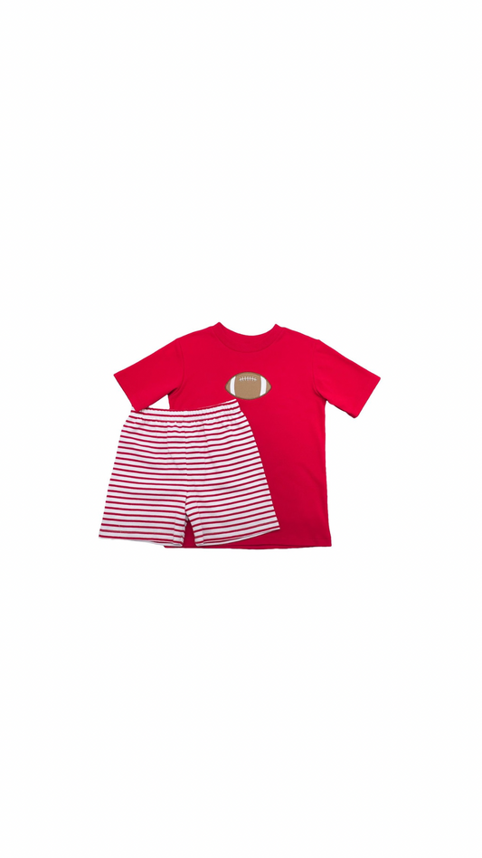 Red Stripe/Football 2 Piece Set Appliqué Short Set
