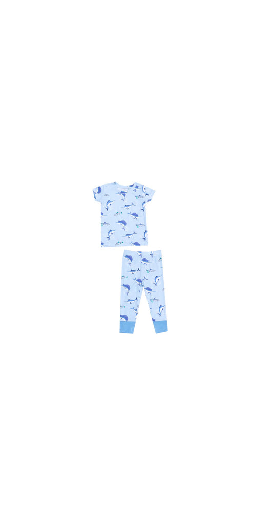 Deep Sea Fishing Blue Short Sleeve Loungewear Set