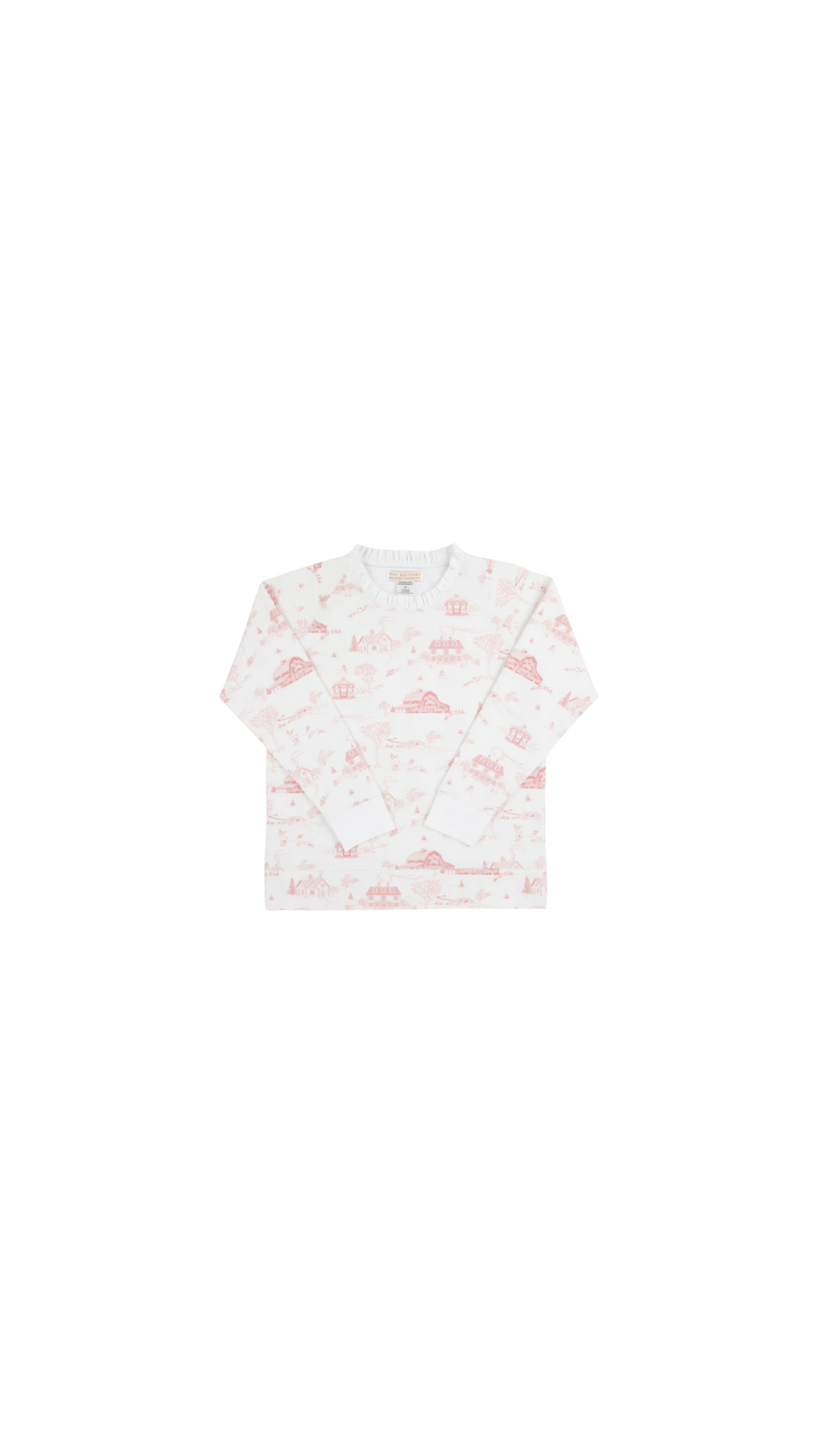 York Town Toile/Worth Ave White Cassidy Crewneck Ruffle