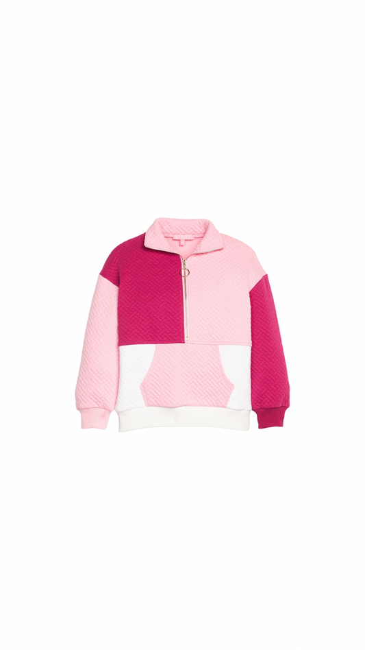 Color Block Pullover - Pink & Cranberry Quilted Trellis