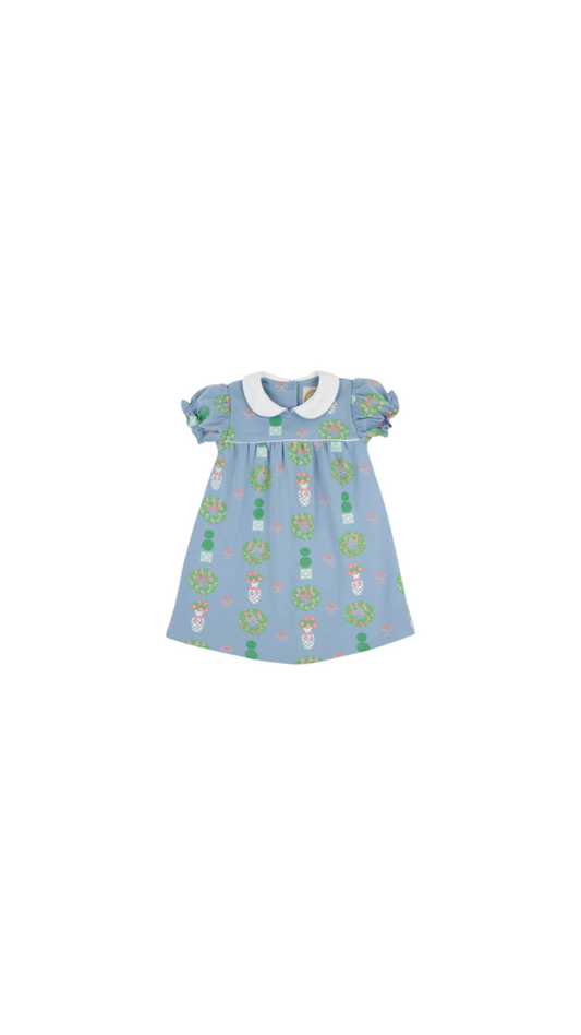 Holly Day Dress - Pima Topiaries and Tangerines Barrington Blue