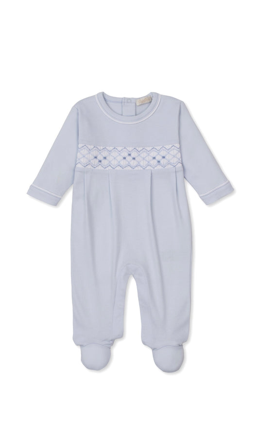 CLB Summer 26 Footie w/ Hand Smocked Light Blue