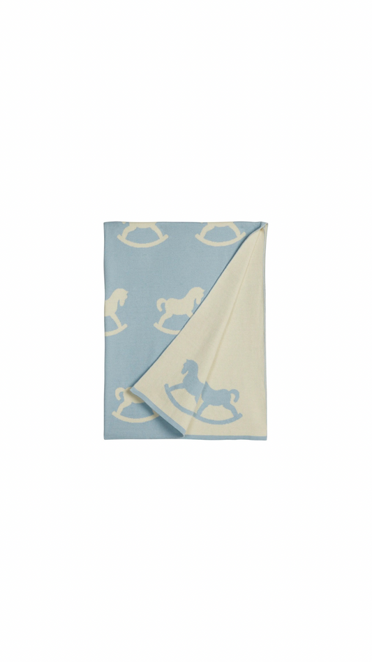 Nursery Blanket Blue Rocking Horse