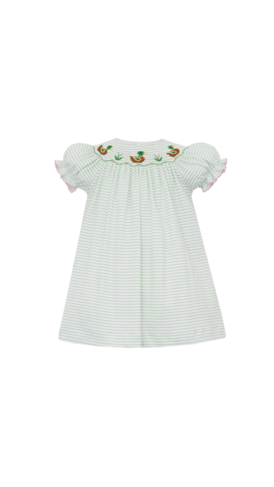 Mallard Duck Girl Green Knit Stripe Bishop Short Sleeve