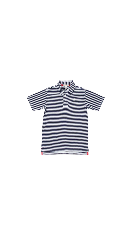 Prim and Proper Polo Short Sleeve - Nantucket Navy Stripe/Multicolor