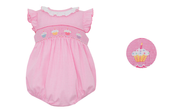 Cup Cakes Girl's pink check sleeveless sun bubble with white ruffle collar