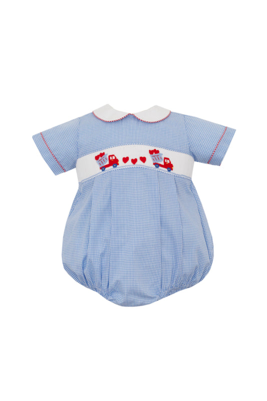 Valentines Day Boys Light Blue Gingham Bubble Short Sleeve