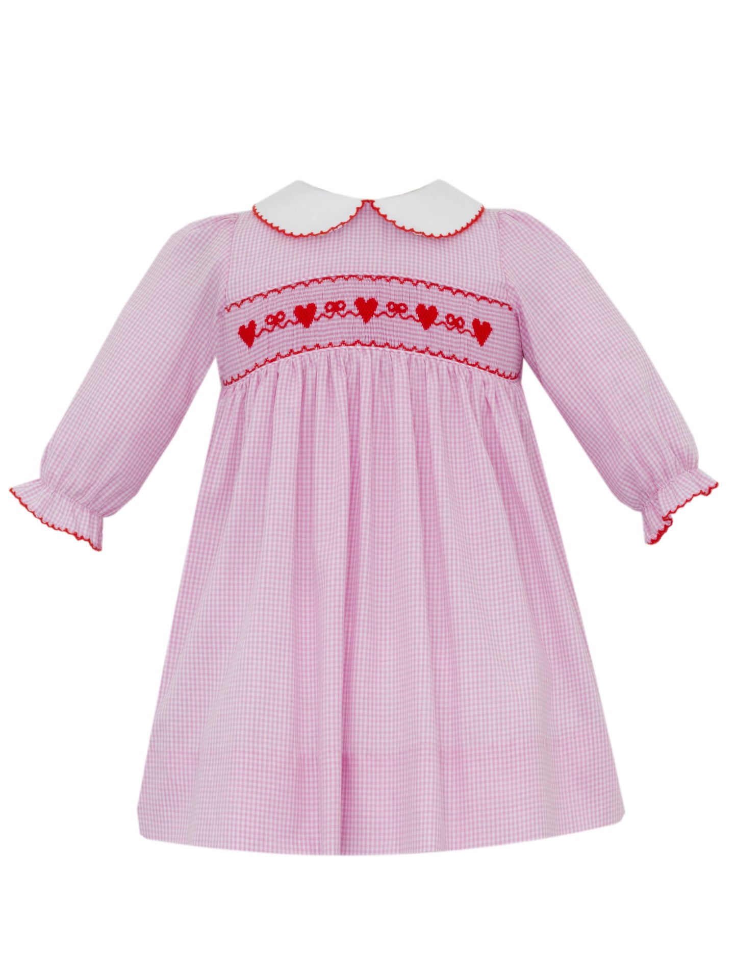 Valentines Day Girls Pink Gingham Dress Long Sleeve