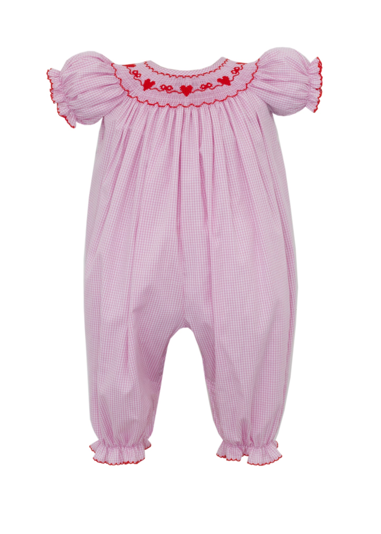 Valentines Day Girls Pink Gingham Long Bishop Bubble Long Sleeve