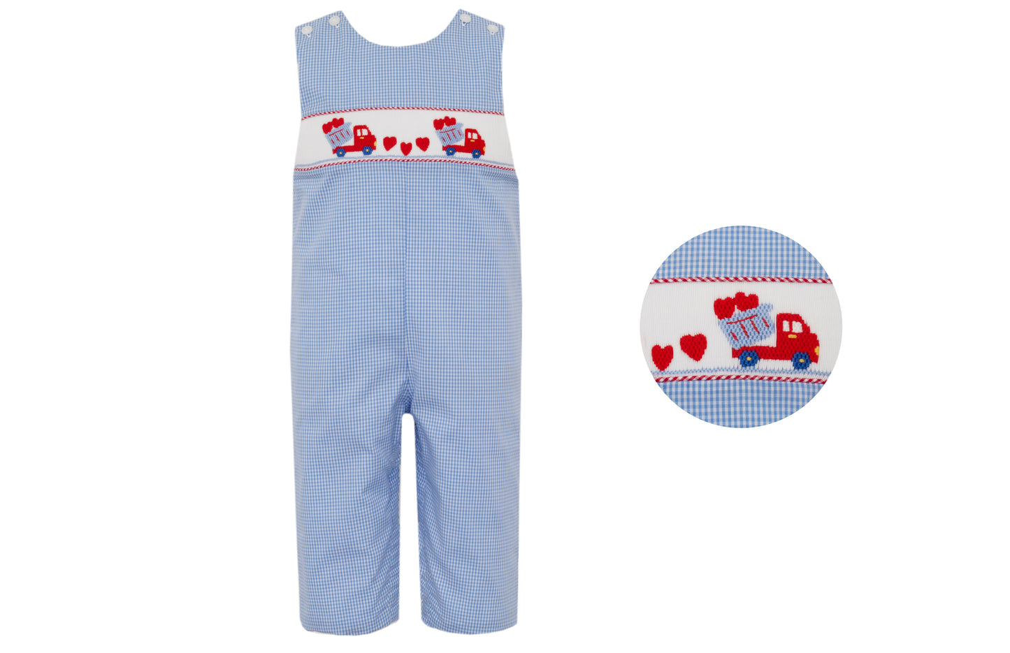 Valentines Day Boys Light Blue Gingham Long Jon Jon