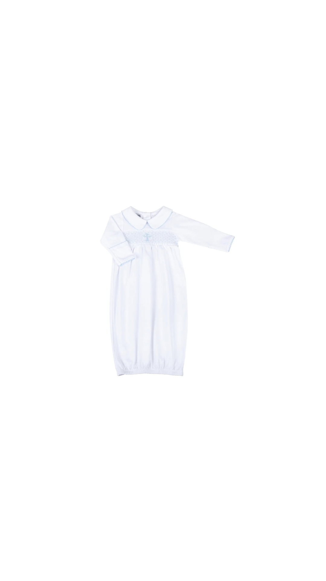 Blessed White w/ Blue Smocked Collared L/S Boy Gathered Gown