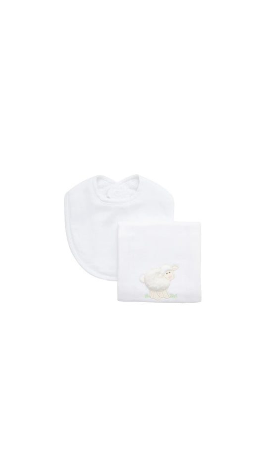 Lamb Basic Bib & Burp Set, White