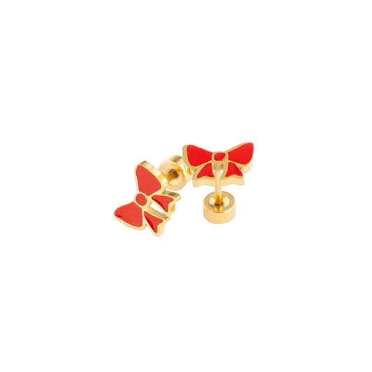 Red Bow Stud Earrings