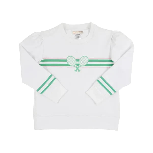 Cassidy Crewneck Comfy Crewneck Puff Sleeve Worth Ave White/Tennis Rackets