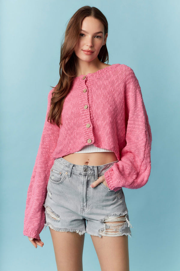 Pink Buttondown Cropped Bolero Cardigan