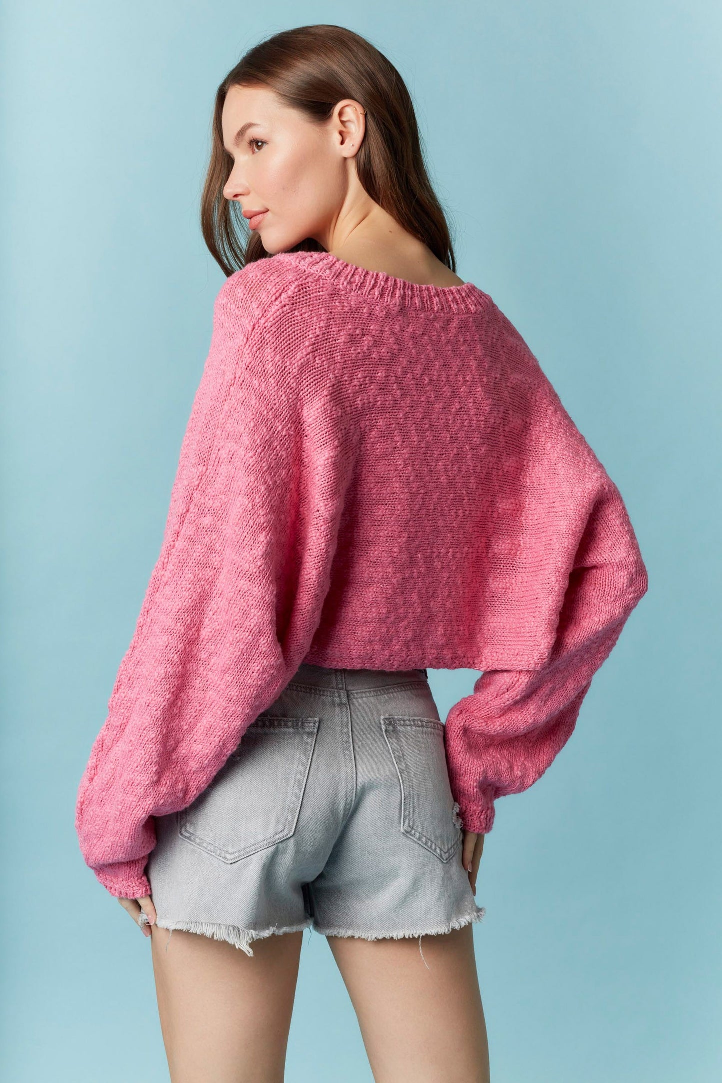 Pink Buttondown Cropped Bolero Cardigan