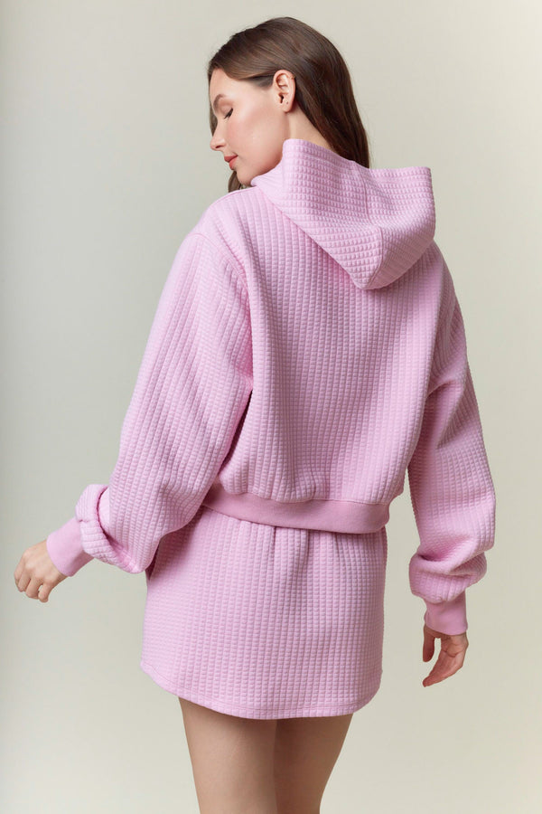 Candy Pink Quilted Cotton Knit Skirt Set