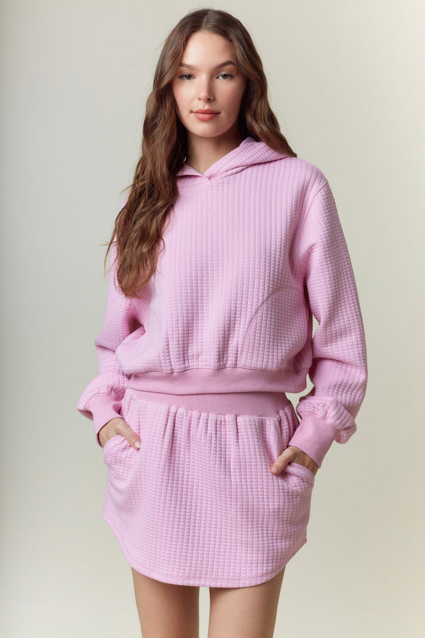 Candy Pink Quilted Cotton Knit Skirt Set