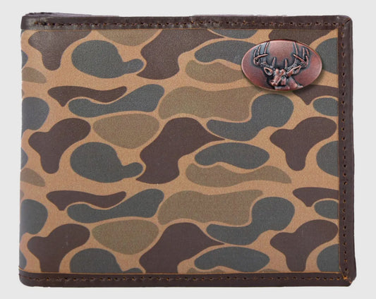 Buck Men's Bifold Old School Camo Leather Wallet