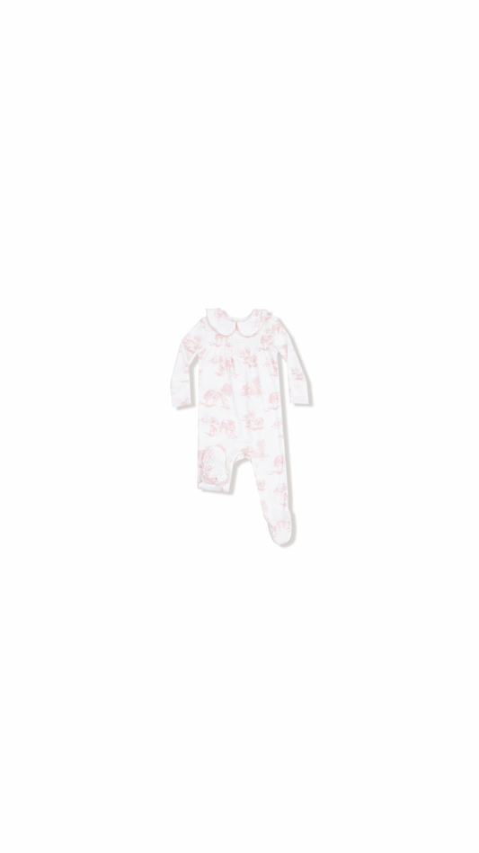 Farm Toile - Pink - Peter Pan 2 Way Zipper Footie