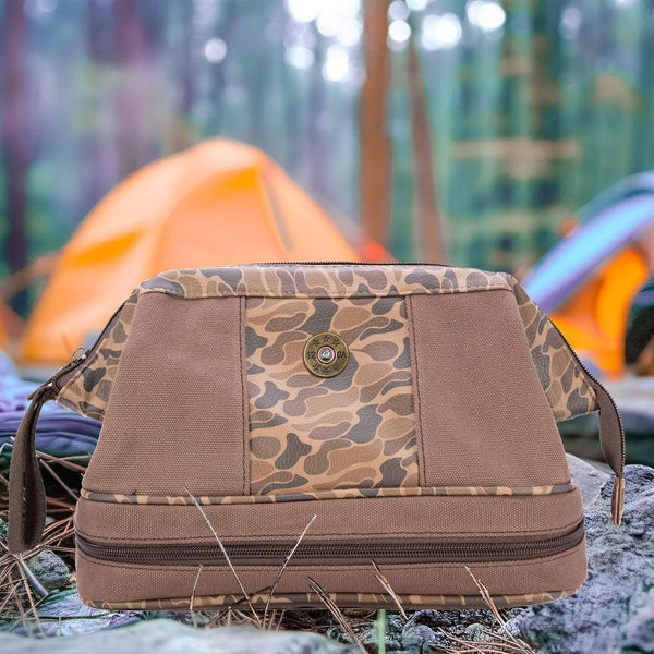 Shot Shell Brown Waxed Canvas Old School Camo Men's Toiletry Dopp Bag