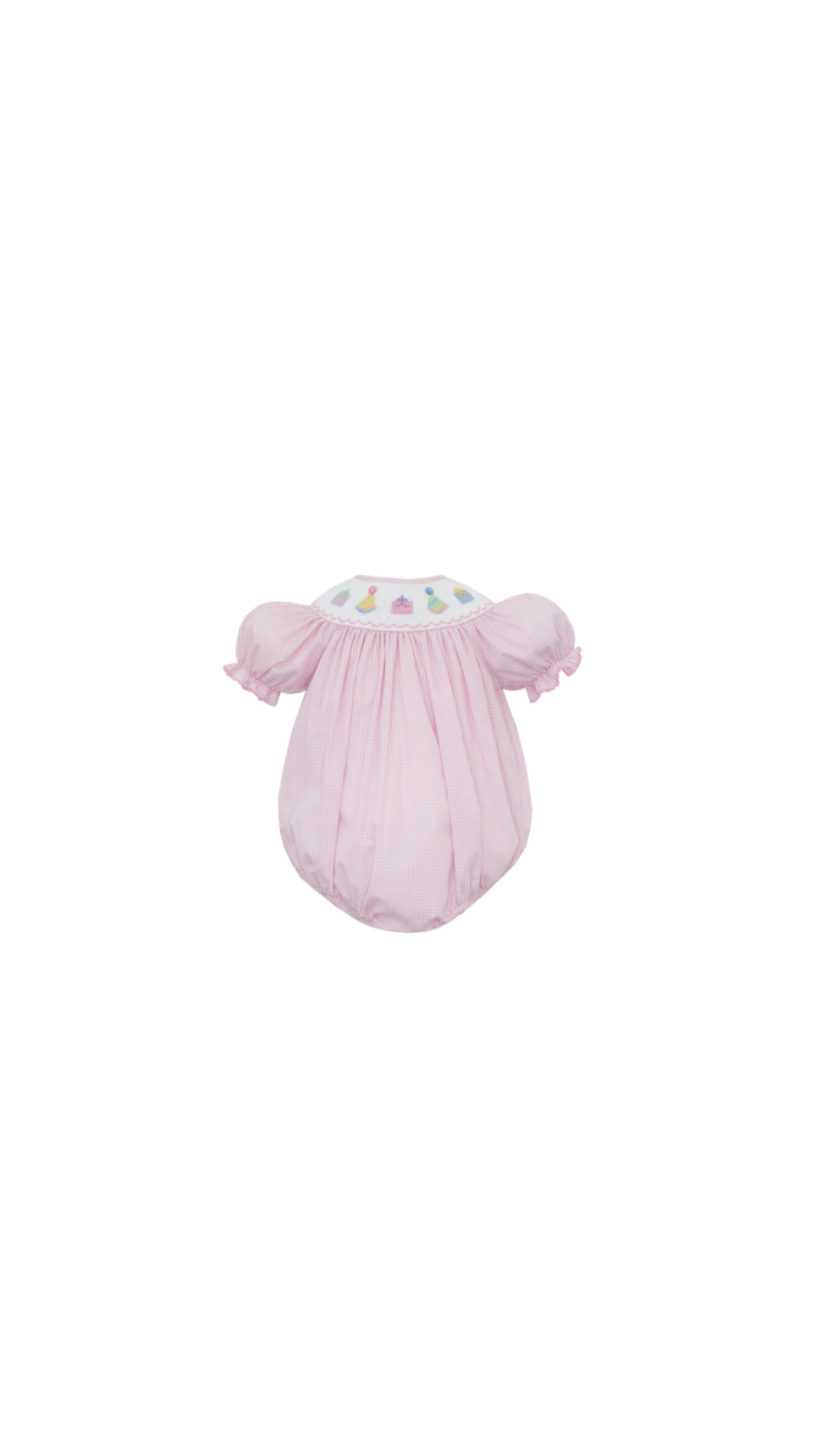 Birthday Girl Pink Gingham Short Bishop Bubble Short Sleeve