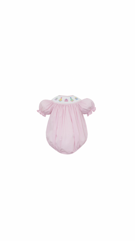 Birthday Girl Pink Gingham Short Bishop Bubble Short Sleeve
