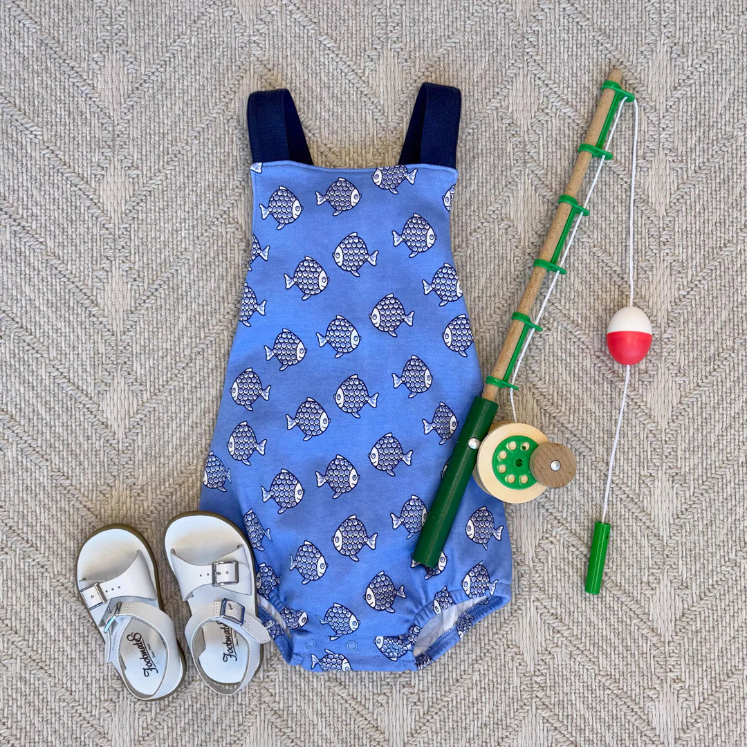 Stillman Sunsuit Little Fishes with Nantucket Navy