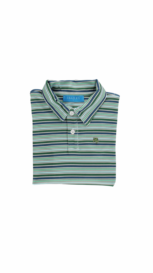 Performance Harry Long Sleeve Striped Polo - Forest