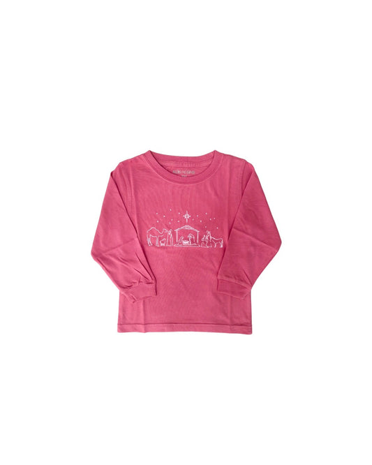 Long Sleeve Pink Nativity with Light Pink Ink T-Shirt
