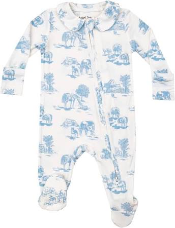 Farm Toile Blue Peter Pan 2 Way Zipper Footie