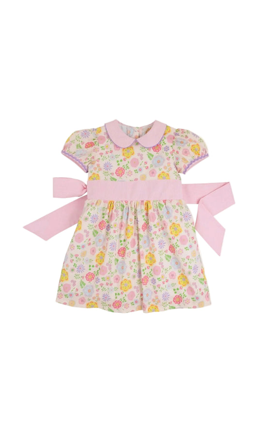 Cindy Lou Sash Dress - Broadcloth Boca Grande Begonia/Hamptons Hot Pink Pique Stripe