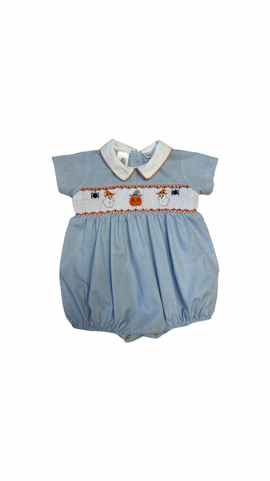 Noah Halloween Smocked Blue Gingham Bubble