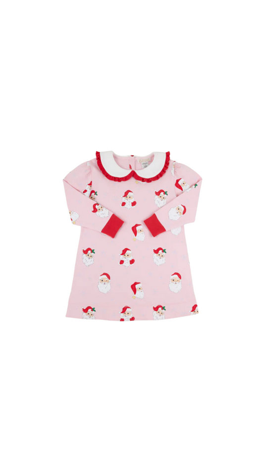Dear Santa (Palm Beach Pink)/Worth Ave White Maudes Ruffle Cassidy Comfy Crewneck Dress