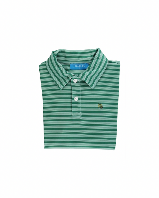 Performance Harry Long Sleeve Striped Polo - Evergreen