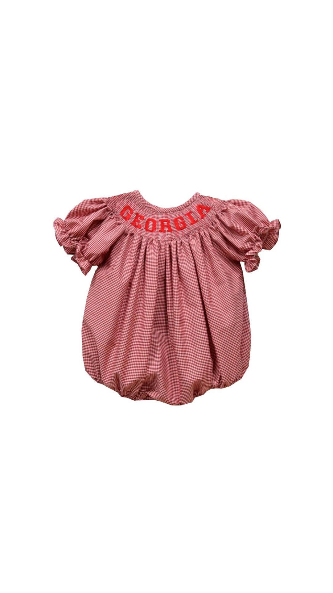 Georgia Smocked Red Gingham Short Sleeve Girl Bubble