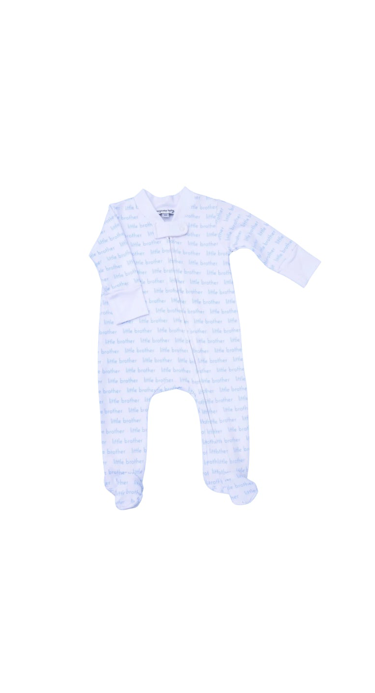 Little Brother Print Zip Footie Light Blue