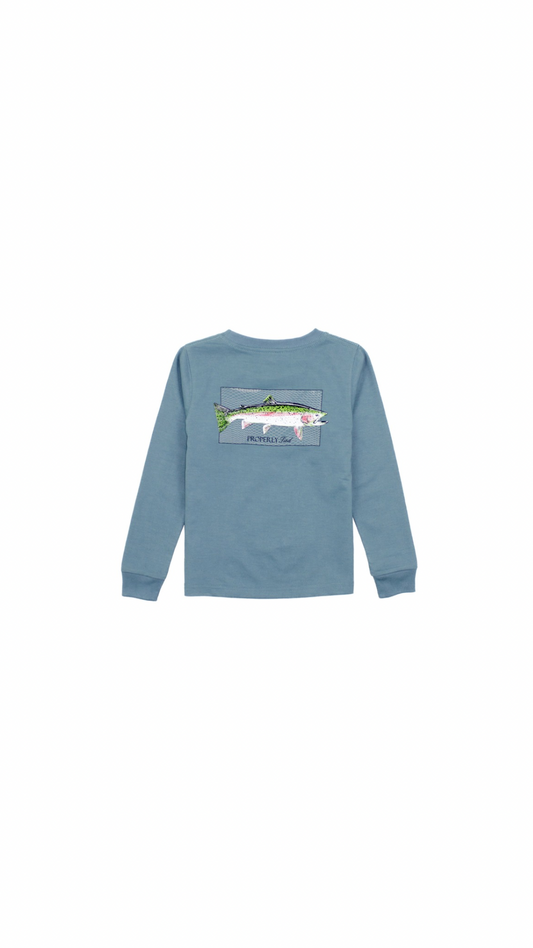 Boys Rainbow Trout Long Sleeve Steel Blue