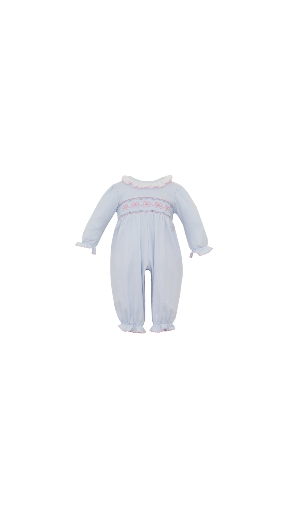 Bows Light Blue Knit Romper Long Sleeve