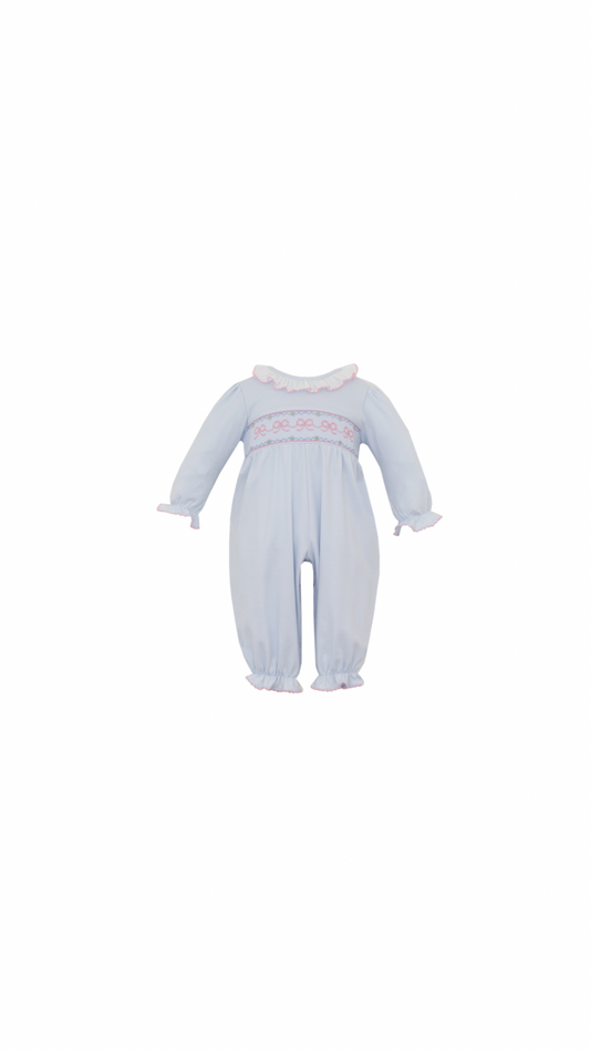 Bows Light Blue Knit Romper Long Sleeve