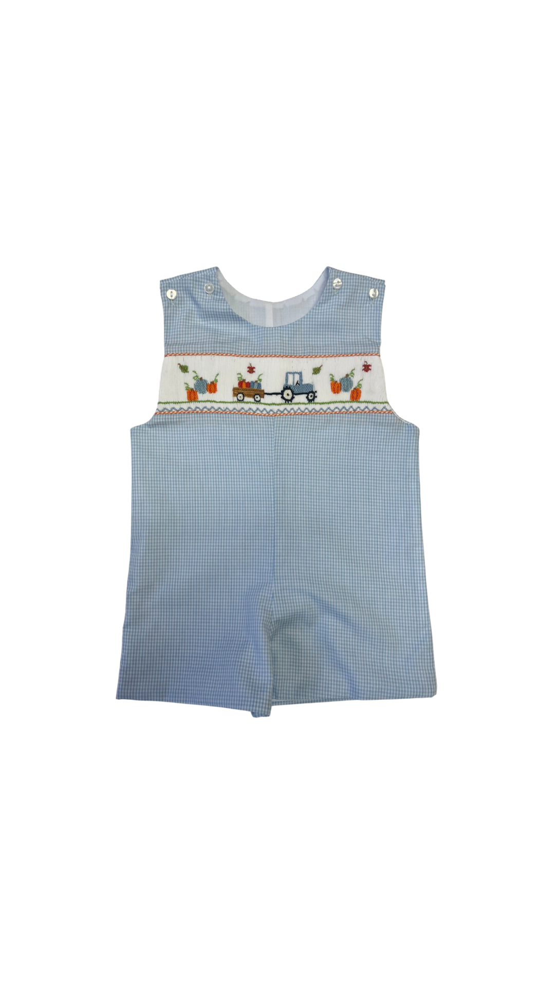 Pete Pumpkin Patch Smocked Blue Gingham Shortall