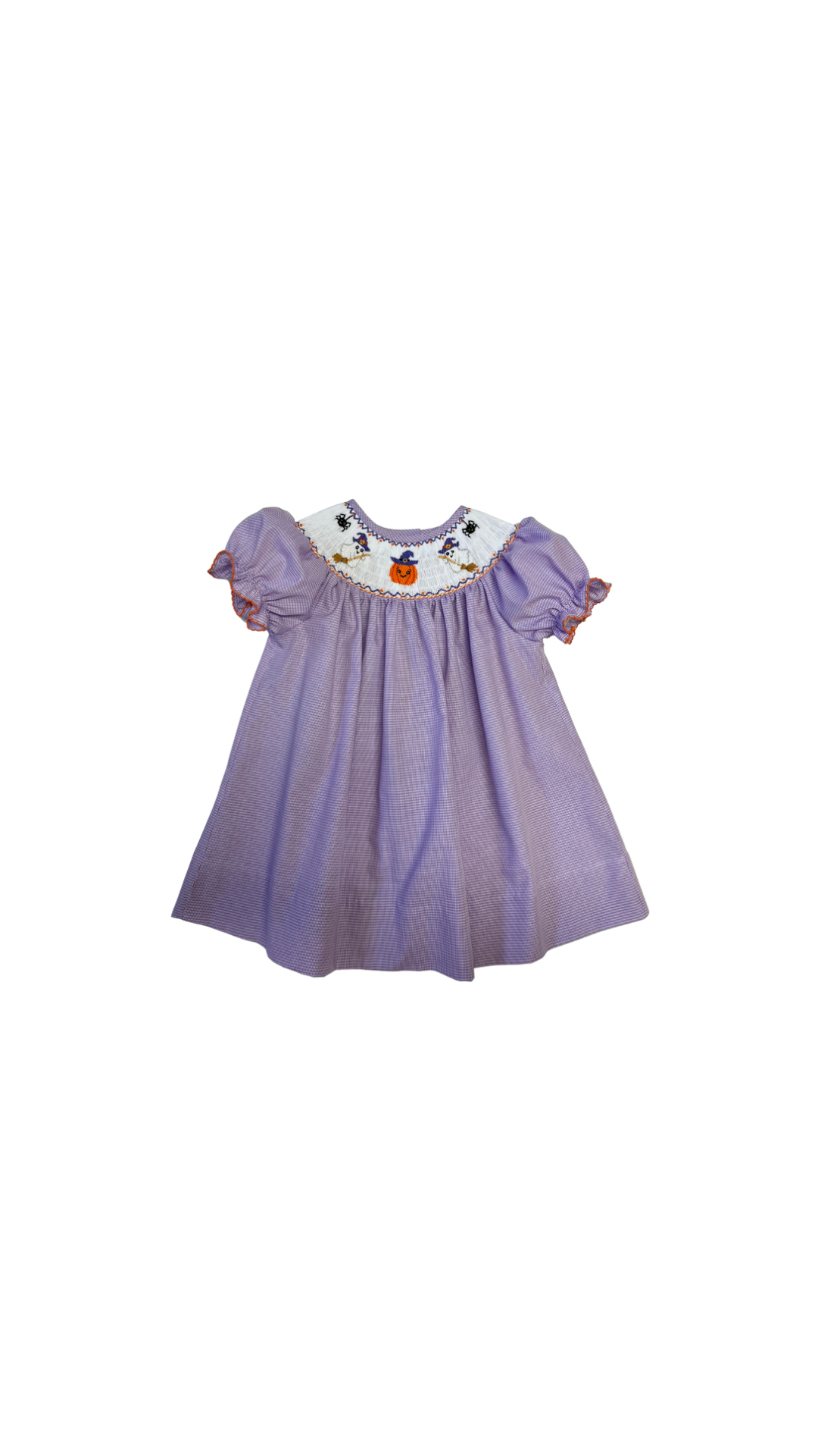 Emma Halloween Smocked Purple Gingham Dress