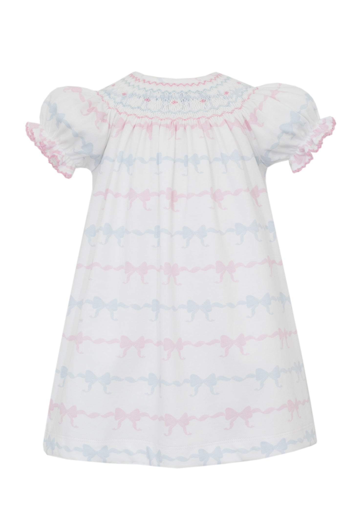 Pink and Blue Bows- Bows knit print bishop