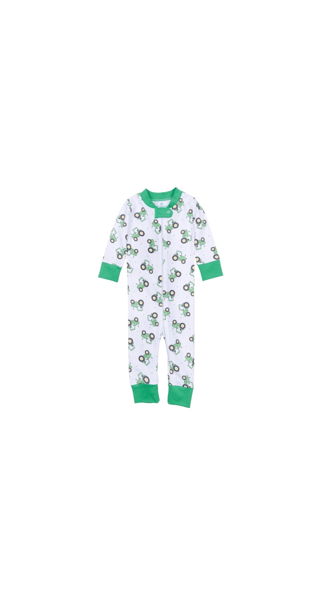 Lil' Green Tractor Print Zip Pajamas Green