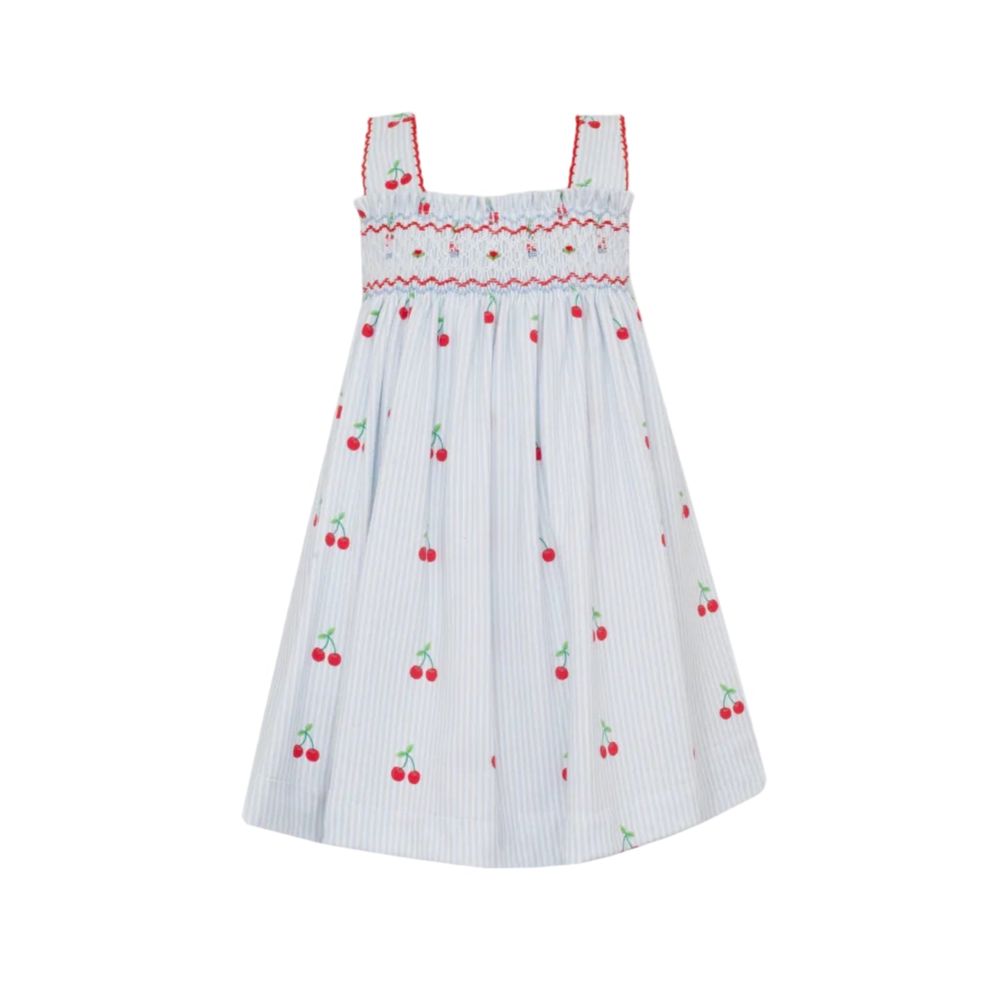 Cherry Print- Light Blue Cherry Knit Print Strap Sundress