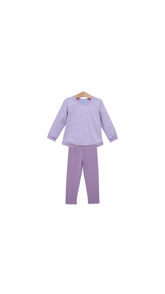 Reagan Top Lavender Stripe with Scallop Leggings Lavender