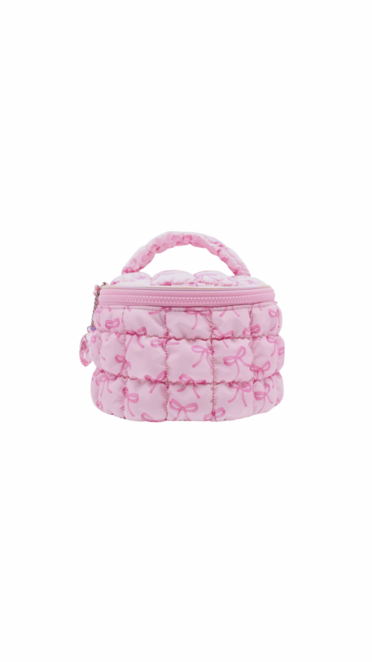 Bow Print Quilted Scrunchies Round Glam Bag